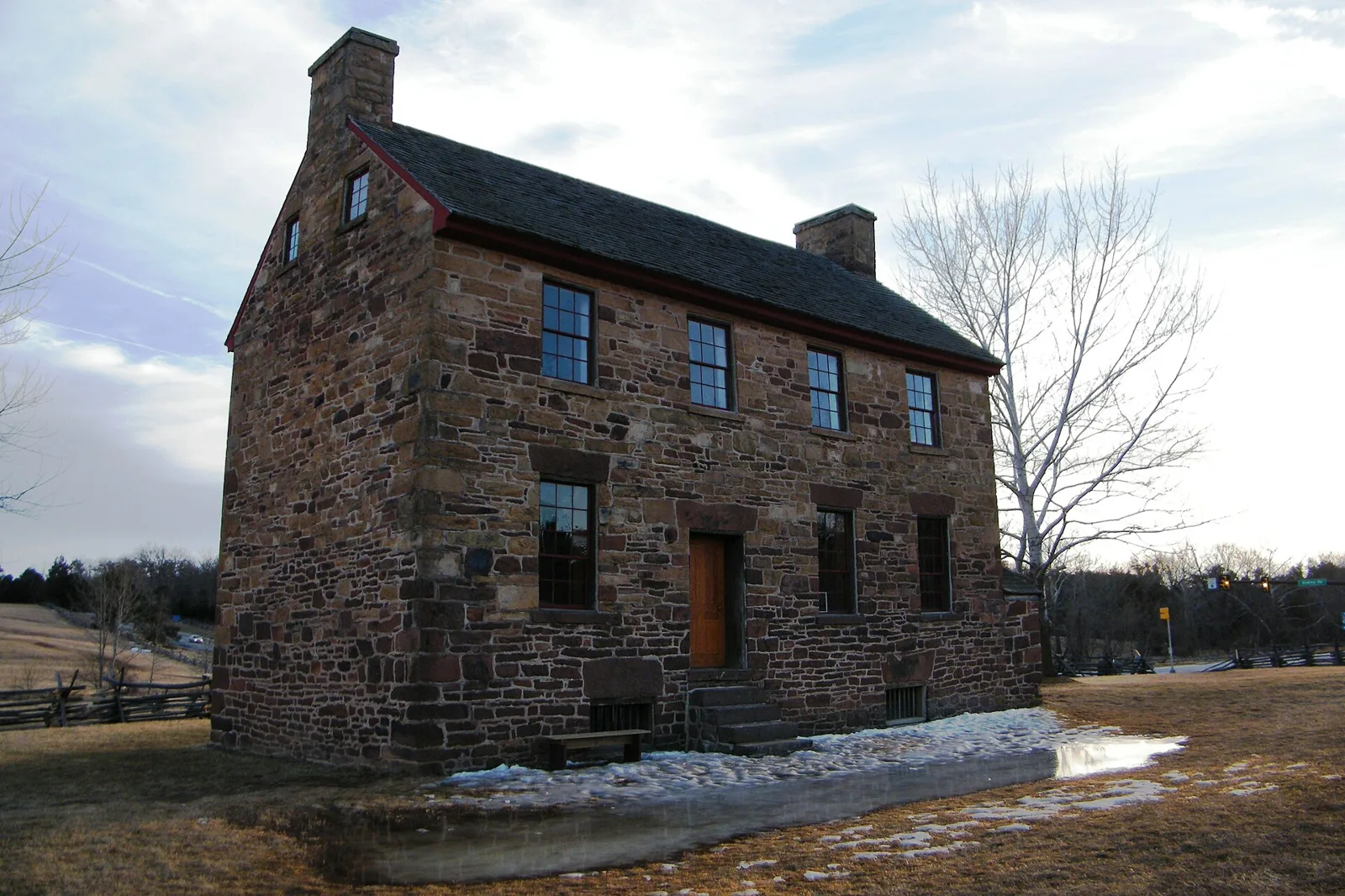 The Stone House at Manassas National Battlefield Park, where dogs may walk the trails on a 6-foot leash.