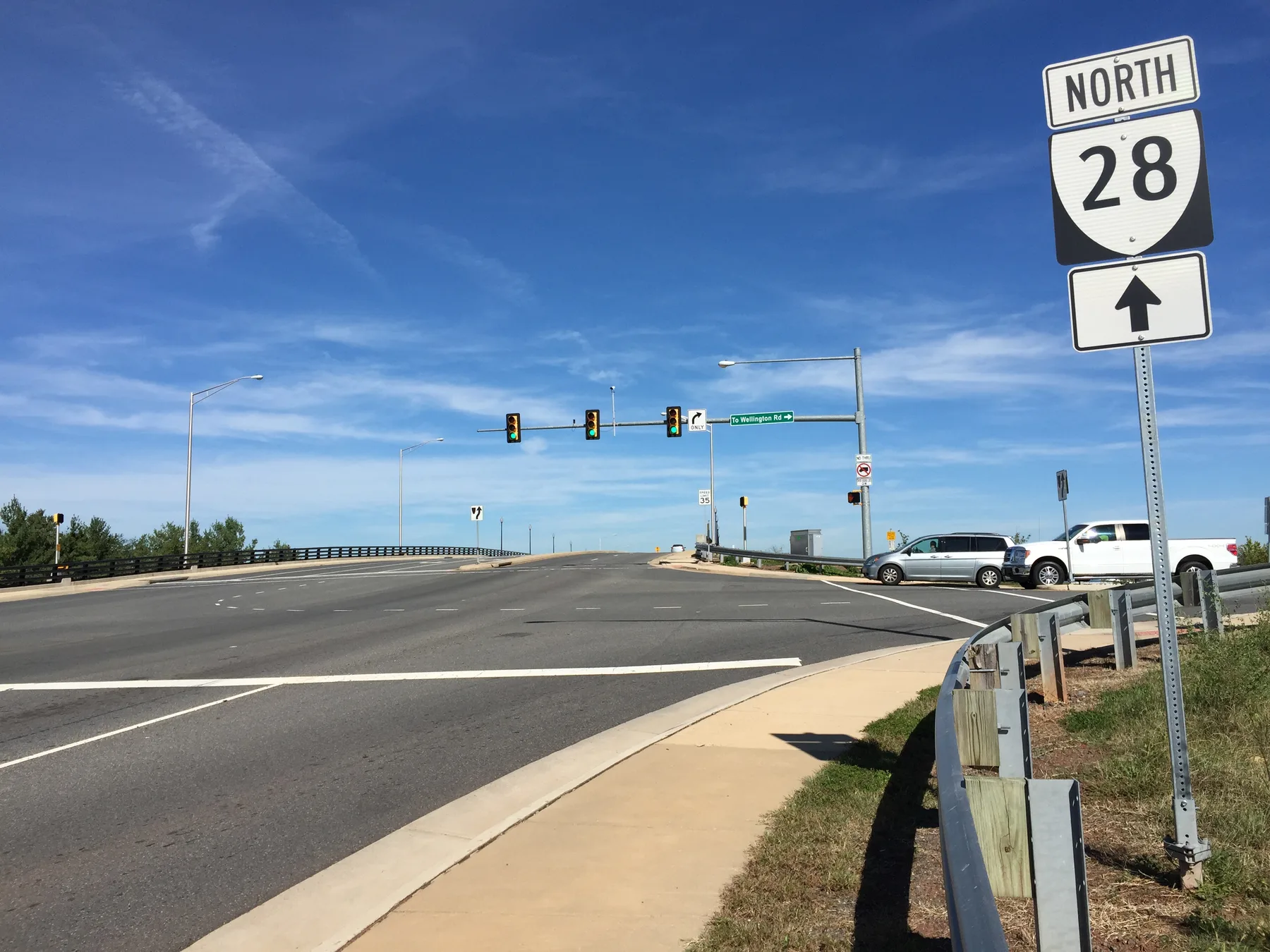 Route 28 northbound, Nokesville Road, at the Wellington Road ramp on the south side of Manassas.