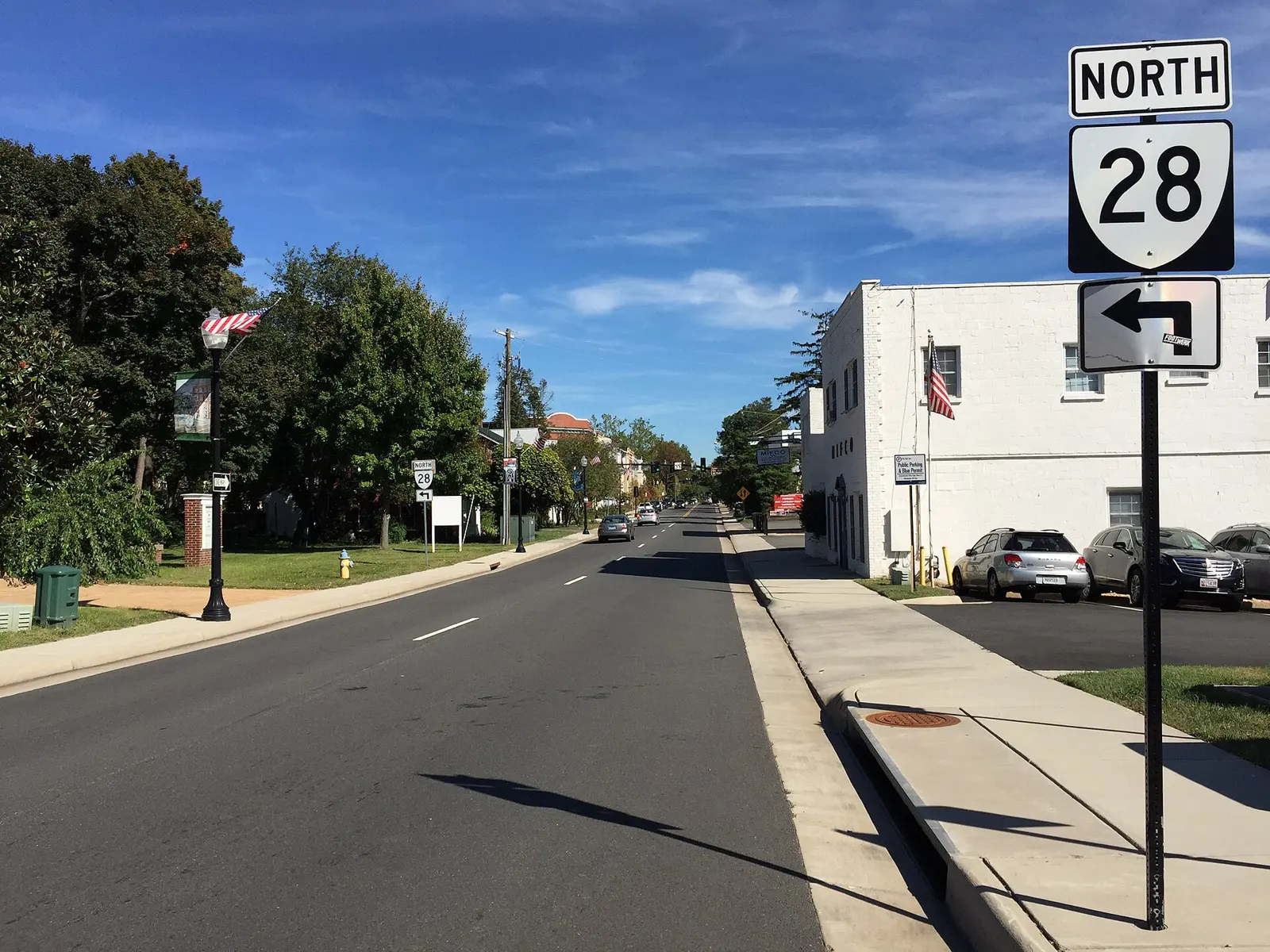 Center Street (Virginia Route 28) looking north between East and Zebedee streets in Manassas, near the downtown blocks where Haunted Happenings is held.