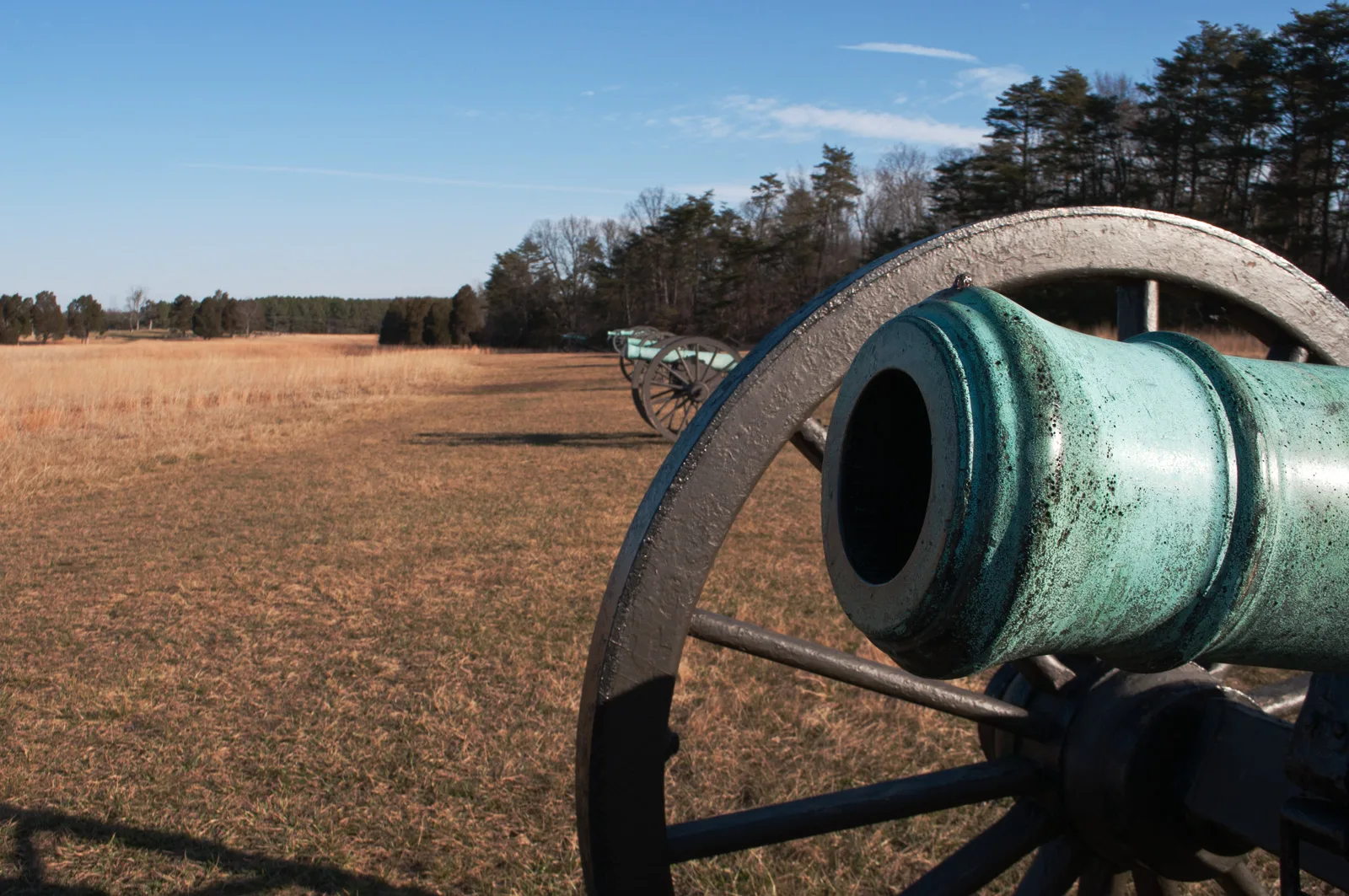 A Civil War cannon overlooking a field at Manassas National Battlefield Park, whose trails host a pre-Thanksgiving turkey trot.