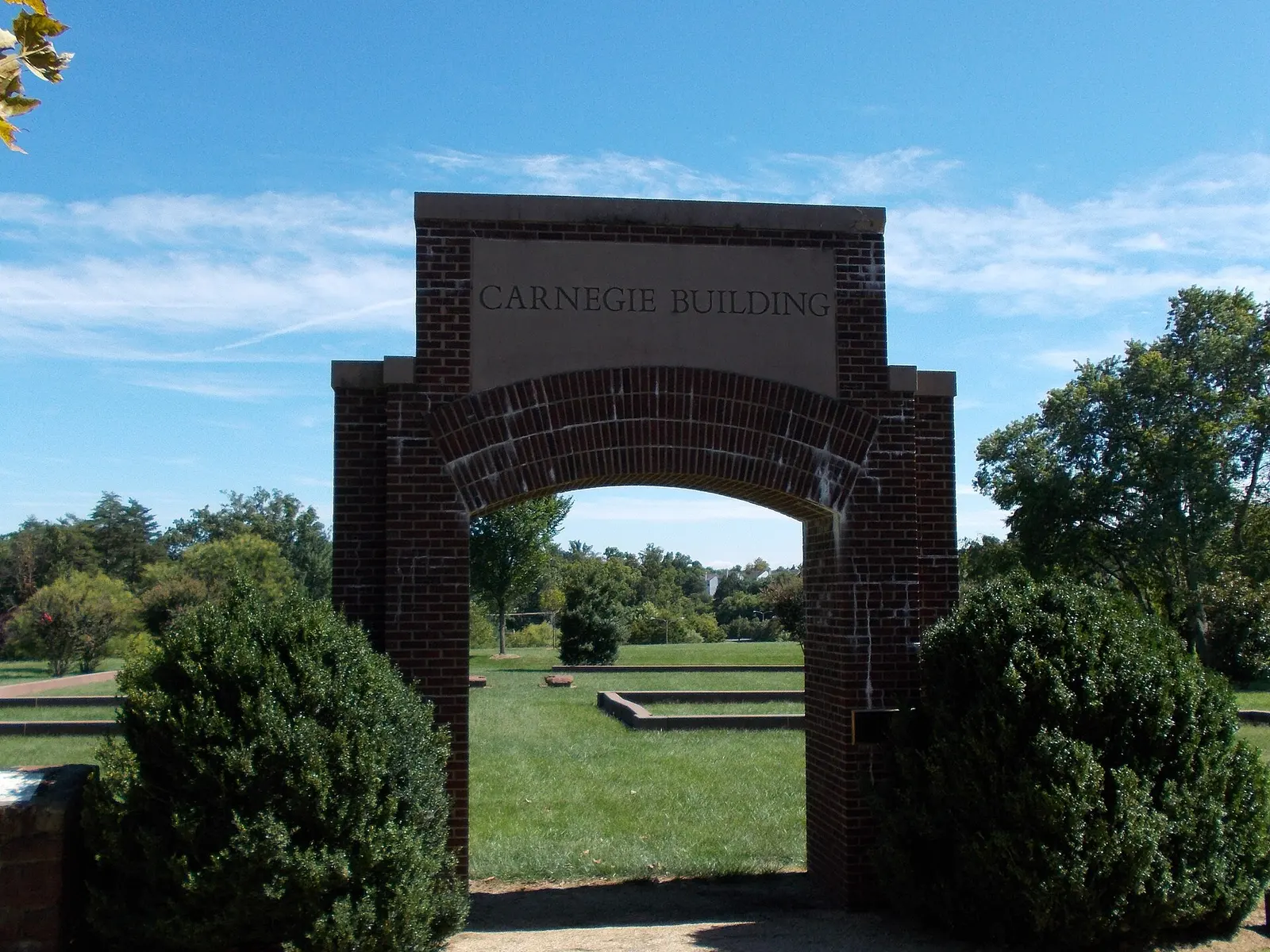 The Carnegie Building arch at the Jennie Dean Memorial, the Manassas Industrial School site on Wellington Road next to the Wellington neighborhoods.